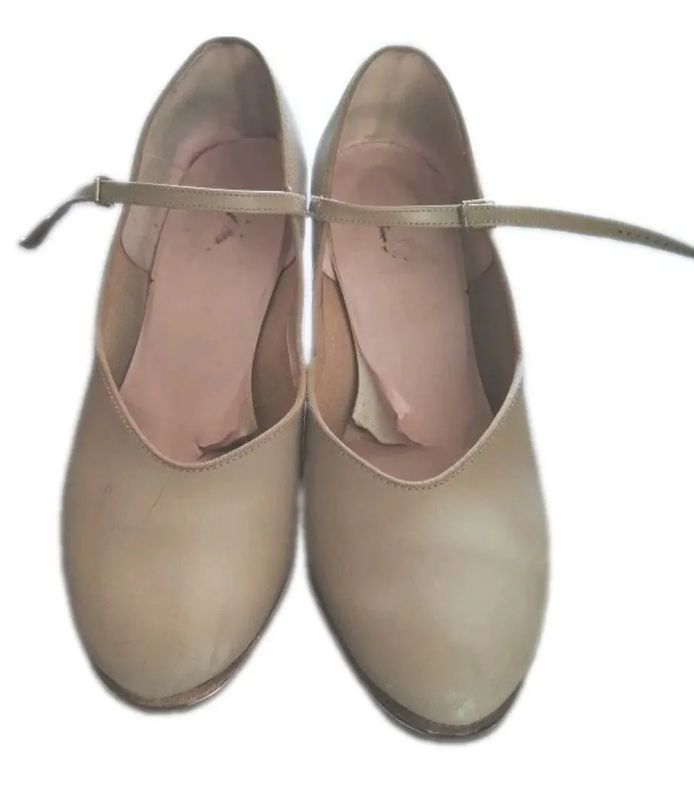 Capezio Tap Shoes Womens Size 10 Tan Leather Low Heel Mary Jane Tele Tone Tap
